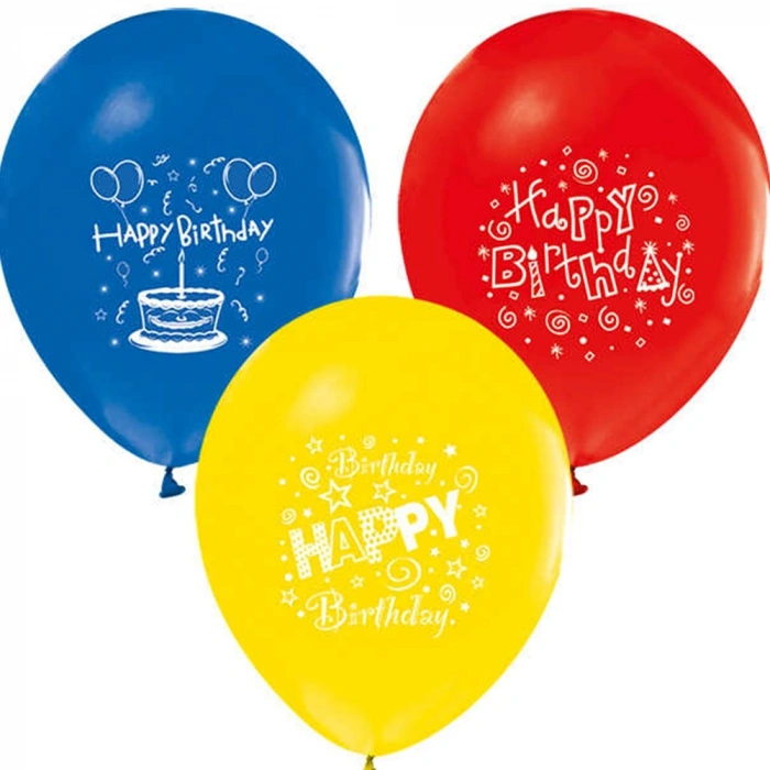 Balonevi Balon 1+1 Happy Birthday Party Baskılı 12 İncPastel 100 Lü