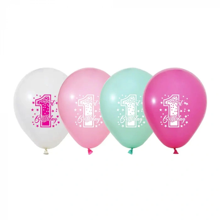 Balonevi Balon 1+1 Pink Stars Baskılı 12 Pastel 100 Lü