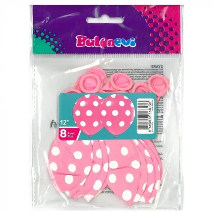 Balonevi Balon Çepeçevre Puantiye Baskılı Pembe 12 8 Li