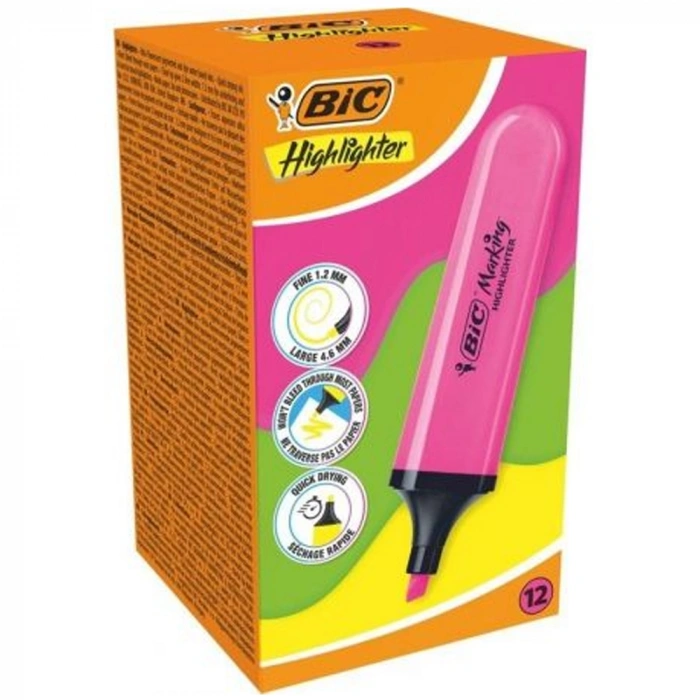 Bic MarKing Flat HighLighter 10 Lu Pembe