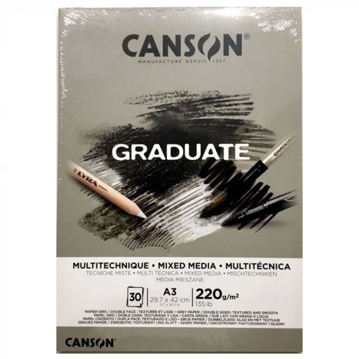 Canson Çizim Bloğu Graduate Mix Media Gri 30 Syf A3 220 GR