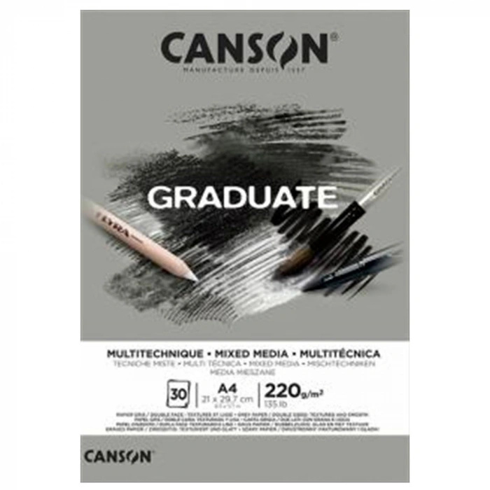 Canson Çizim Bloğu Graduate Mix Media Gri 30 Syf A4 220 GR