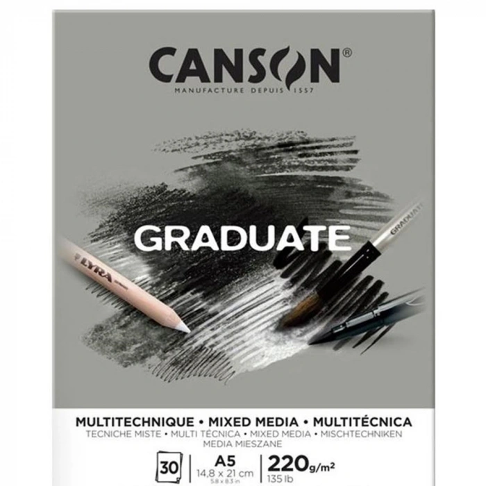Canson Çizim Bloğu Graduate Mix Media Gri 30 Syf A5 220 GR