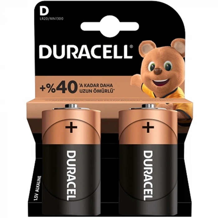 Duracell AlKalın Büyük Boy Pil (D) 2 Lİ Kartela