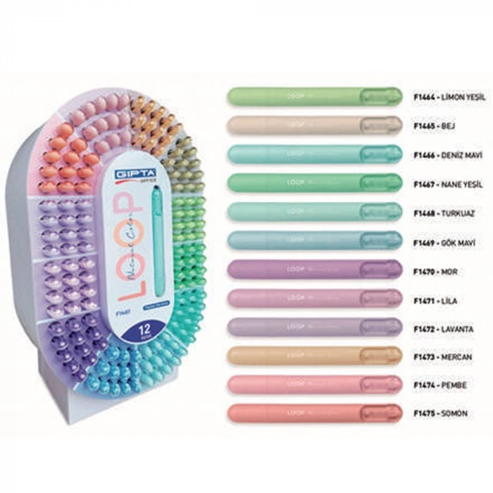 Gıpta Fosforlu Kalem Loop Pastel 12 Renk 288 Li Stand F1461