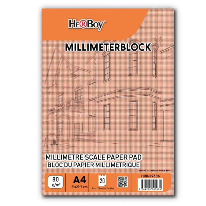 Herboy Milimetrik A4 20 Yp Kırmızı Blok 80 Gr