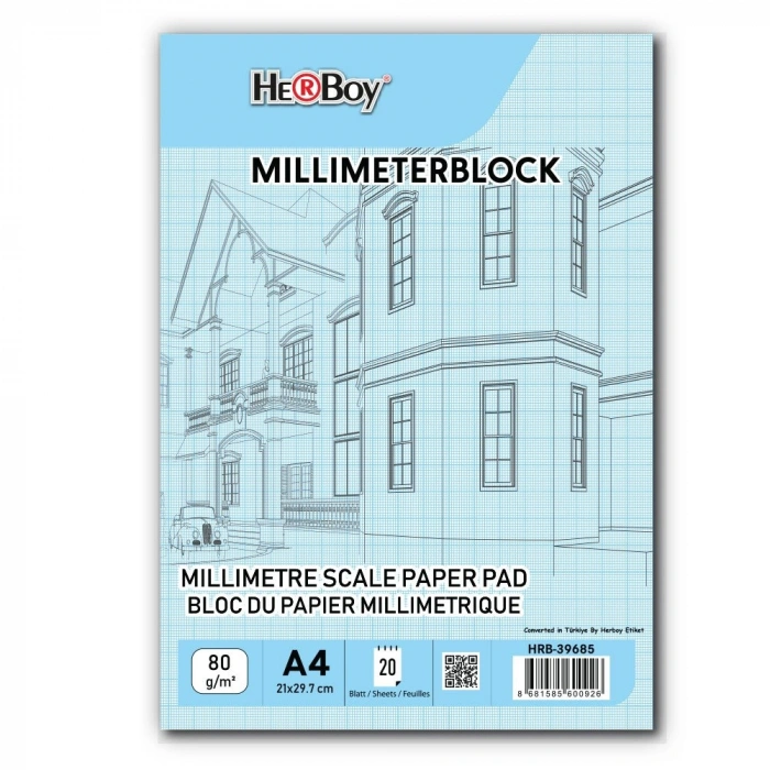 Herboy Milimetrik A4 20 Yp Mavi Blok 80 Gr
