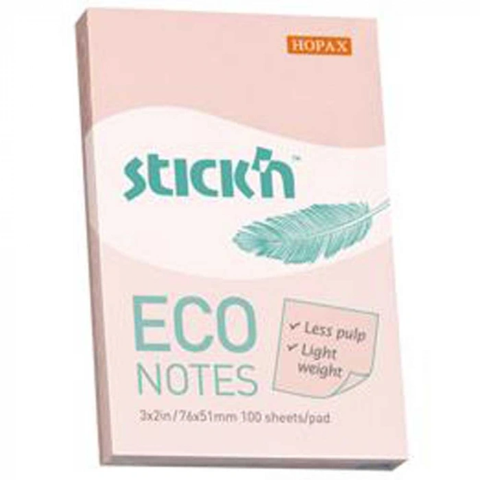 Hopax Stickn Yapışkanlı Not Kağıdı 100 YP 76x51 Eco Patel Pembe HE21742