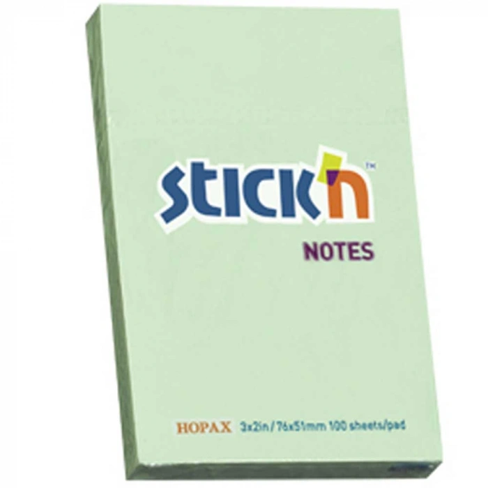 Hopax Stickn Yapışkanlı Not Kağıdı 100 YP 76x51 Pastel Yeşil HE21147