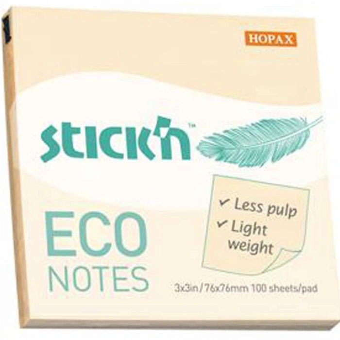 Hopax Stickn Yapışkanlı Not Kağıdı 100 YP 76x76 Eco Pastel Sarı HE21745