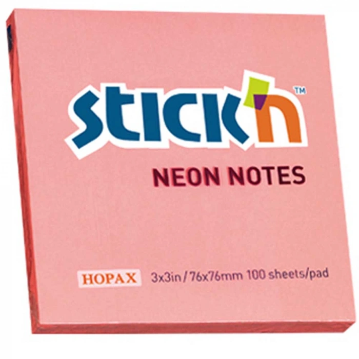 Hopax Stickn Yapışkanlı Not Kağıdı 100 YP 76x76 Neon Pembe HE21166