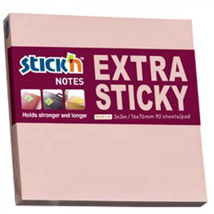 Hopax Stickn Yapışkanlı Not Kağıdı Extra 90 YP 76x76 Pastel Pembe HE21661
