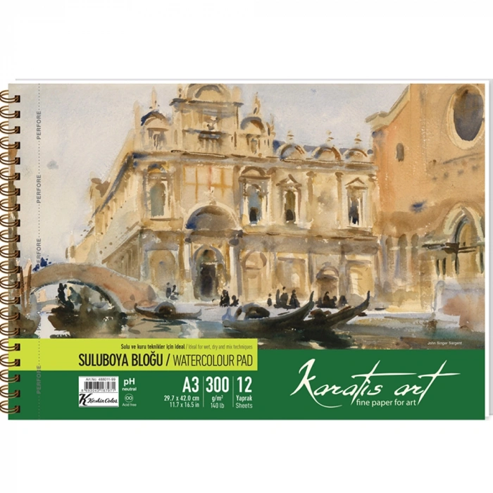 Karatis Sulu Boya Blok Spiralli Art 300 GR A3 12 YP 488011-99