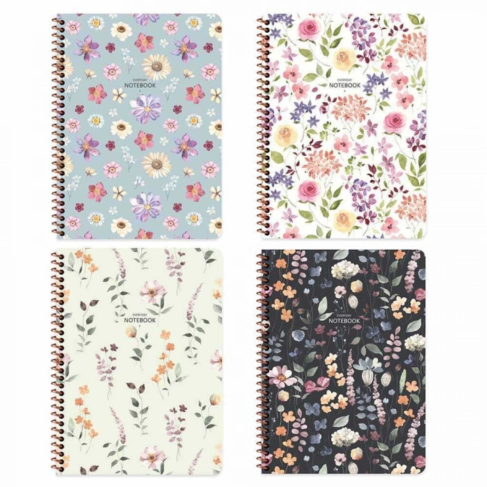 Keskin Color Defter Karton Kapak Spiralli Çiçek 16,5x22,5 80 YP Çiz.