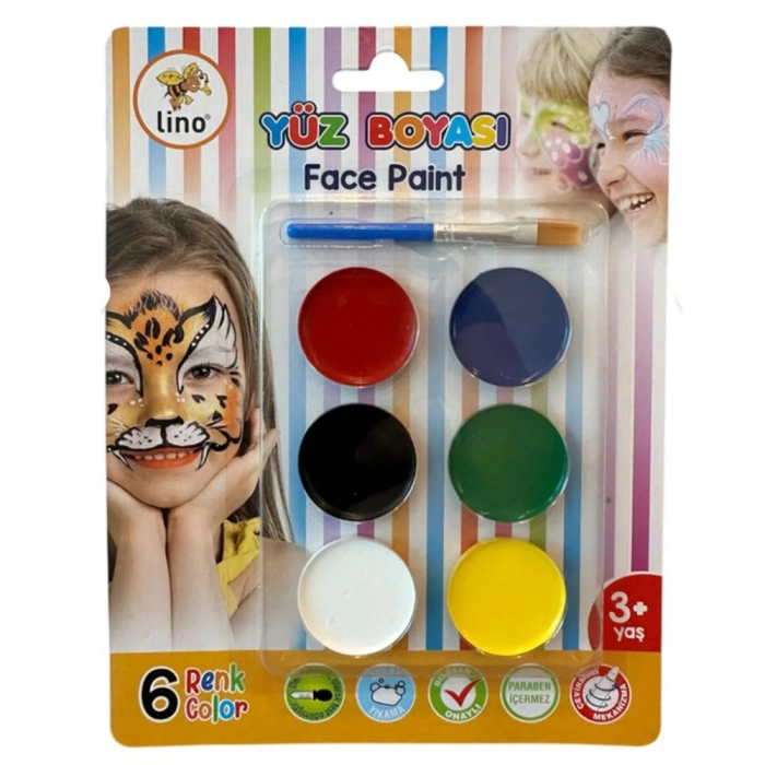 Lino Yüz Boyası 6 Renk Tablet Fırçalı Yıkanabilir Ln-904