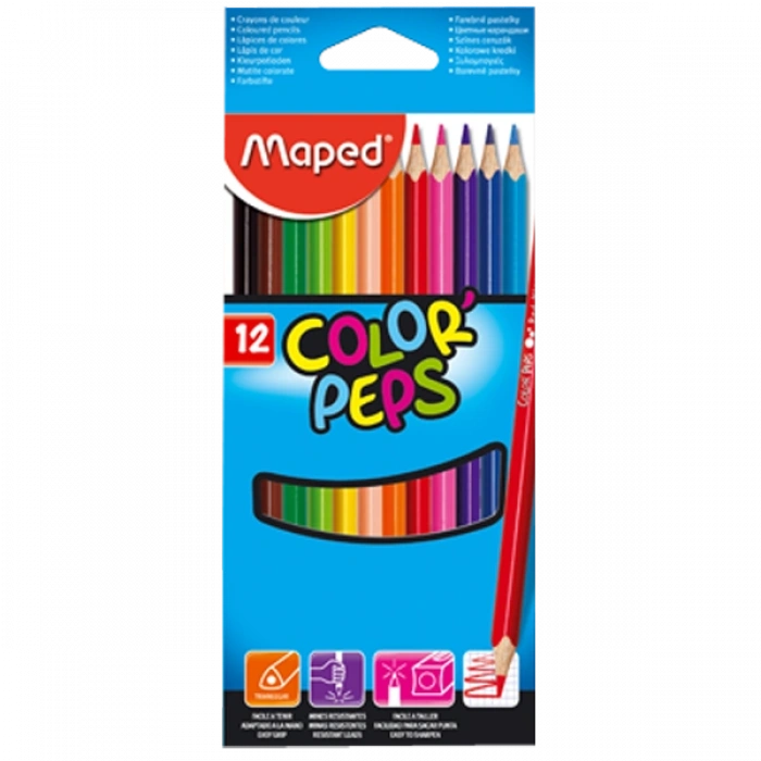 Maped Kuru Boya Karton Kutu Tam Boy Üçgen 12 Renk 183212