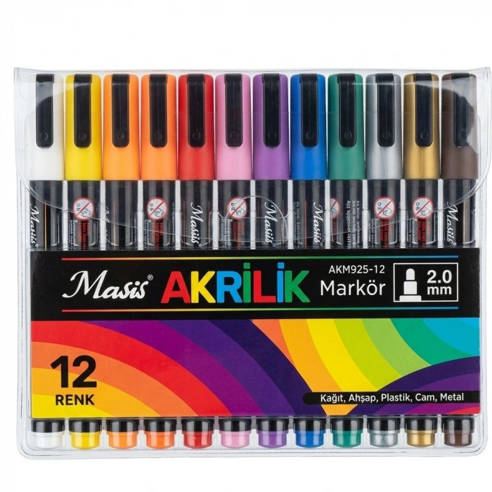Masis Akrilik Markörü 925 12 Renk Pvc Paket Akm925-12