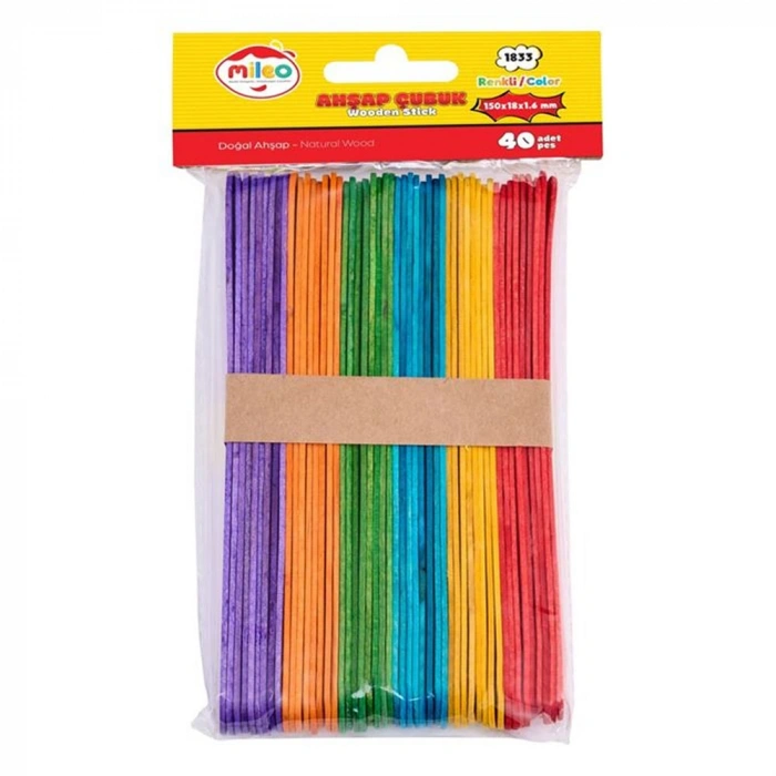 Mileo Ahşap Dil Çubuk Kare 150x18x1,6 MM Renkli