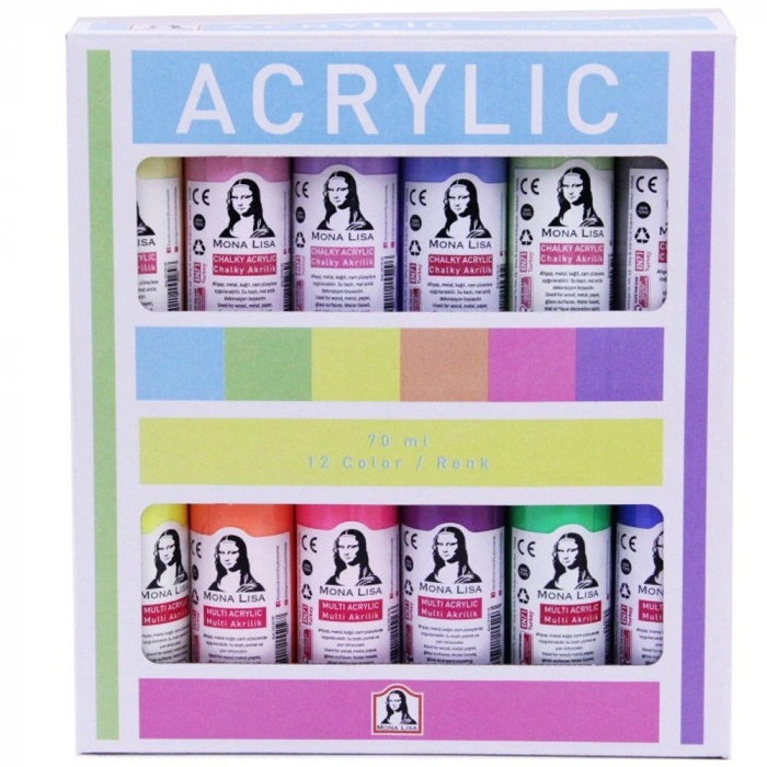 Mona Lisa Akrilik Boya 12x70 ML Set (Chalk+Neon)