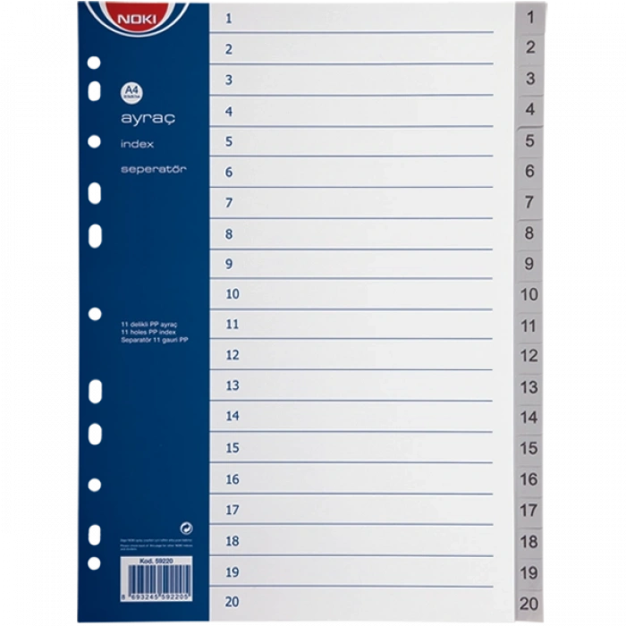 Noki Seperatör 1-20 Rakamlı Plastik A4 59220