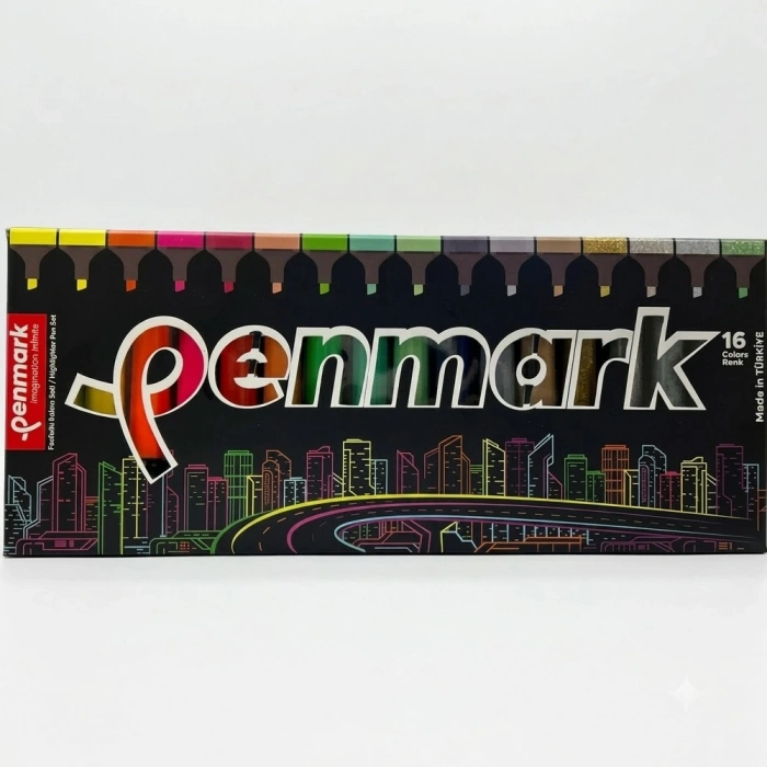 Penmark Fosforlu Kalem 16li Süperkutu 4neon+4pastel+4tropik+4sim