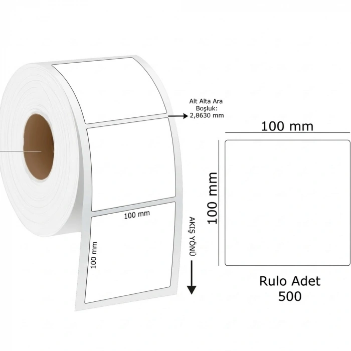 Tanex Barkod Etiketi Termal Eco 100x100 MM 40 MM Çap 500 LÜ 1 Lİ