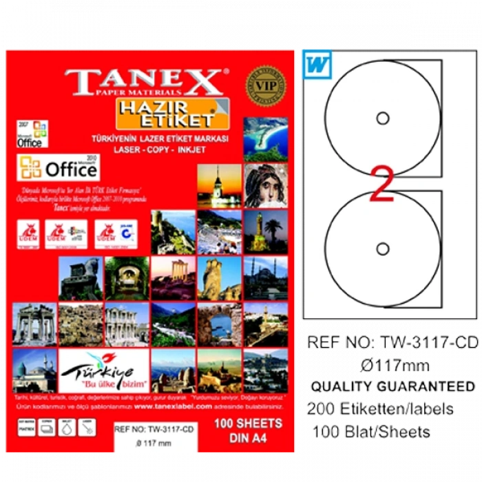 Tanex Cd Etiketi Laser-Copy-Inkjet 100 YP 117 MM TW-3117