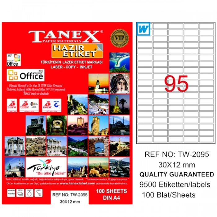 Tanex Laser Etiket 100 YP 30x12 Laser-Copy-Inkjet TW-2095