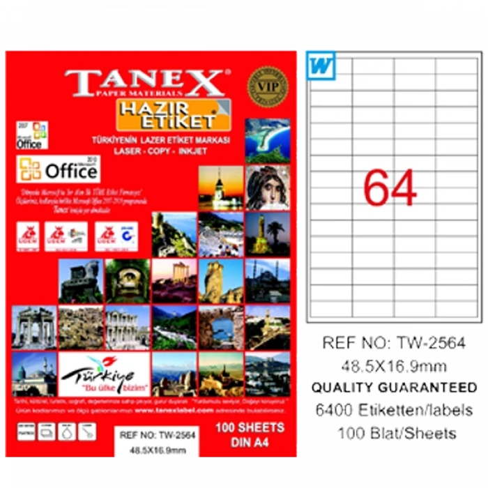 Tanex Laser Etiket 100 YP 48.5x16.9 Laser-Copy-Inkjet TW-2564