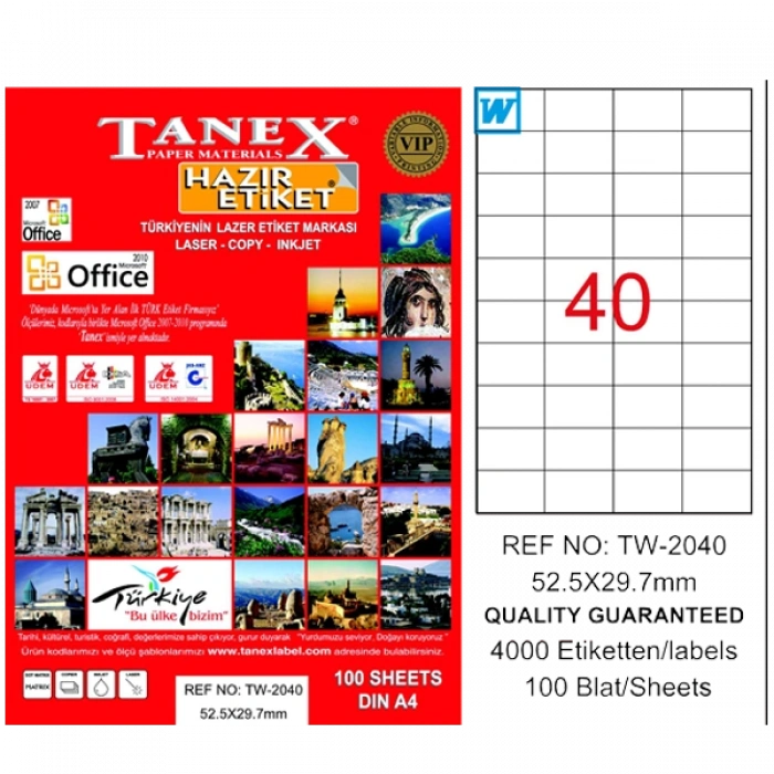 Tanex Laser Etiket 100 YP 52x29 Laser-Copy-Inkjet TW-2040