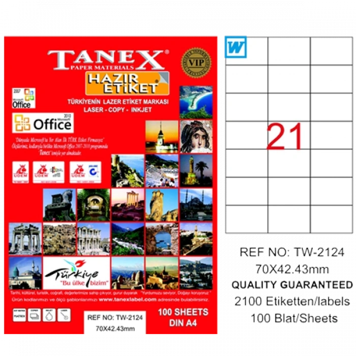 Tanex Laser Etiket 100 YP 70x42.43 Laser-Copy-Inkjet TW-2124
