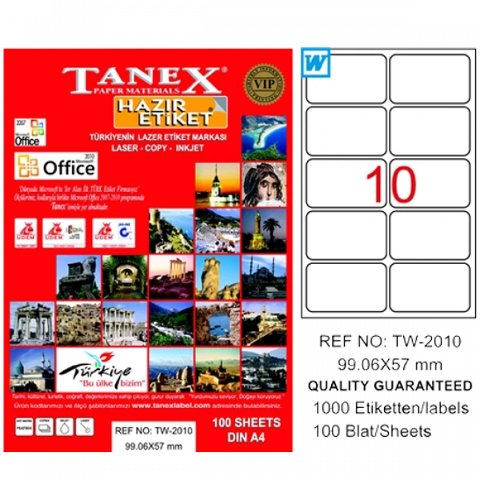 Tanex Laser Etiket 100 YP 99.1x57 Laser-Copy-Inkjet TW-2010