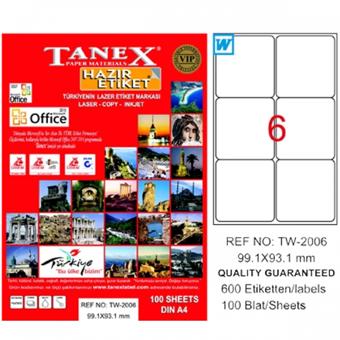 Tanex Laser Etiket 100 YP 99.1x93.1 Laser-Copy-Inkjet TW-2006