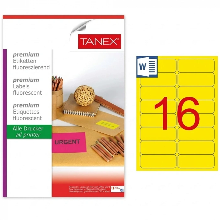 Tanex Laser Etiket 99,1x34 MM Flo Sarı 100 LÜ TW-2016