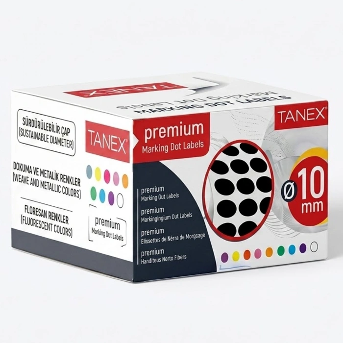 Tanex Nokta Etiketi 10 MM Siyah 5000 Li Tekli Kutu