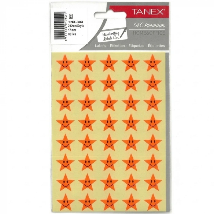 Tanex Yıldız Etiketi 17 MM Flo Kırmızı 2 Ad. Tnx-303