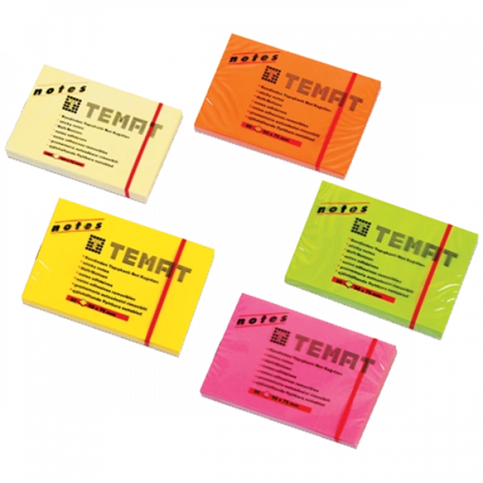 Temat Yapışkanlı Not Kağıdı 50x75 MM Fosforlu Sarı 11064