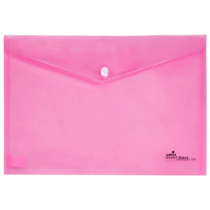 Umix Çıtçıtlı Şeffaf Zarf Dosya Pembe Eco U1120P-PE-ECO