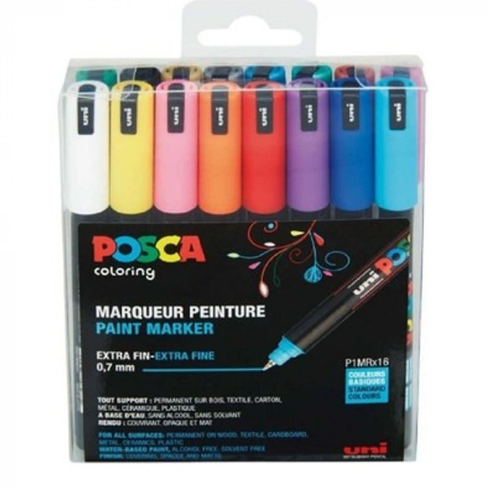 Uni-Ball Posca 0.7 Su Bazlı Boyama Markörü 16 lı