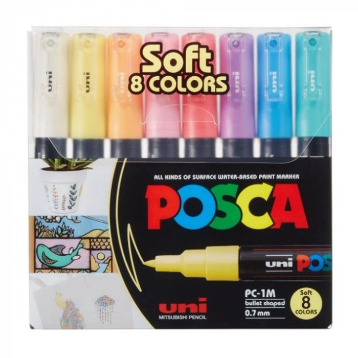 Uni-Ball Posca 0.7 Su Bazlı Poster Markörü Soft Renk 8 Li PC-1M/8C