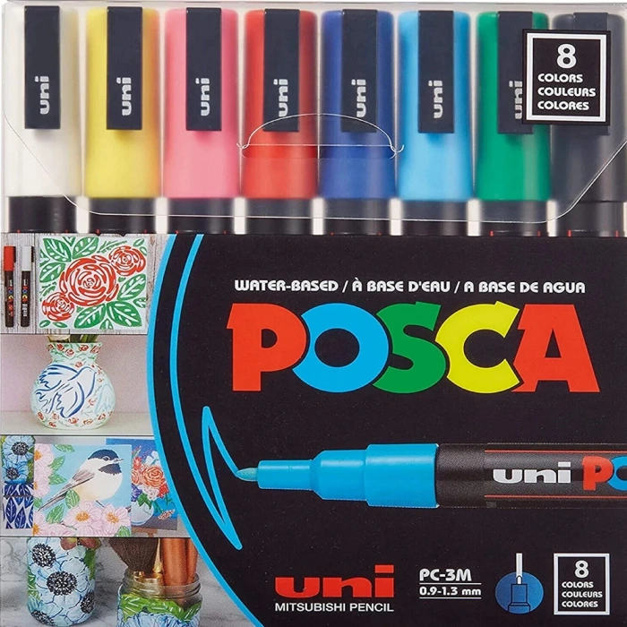 Uni-Ball Posca 0.9-1.3 Su Bazlı Poster Markörü Ana Renk 8 Li PC-3M/8C