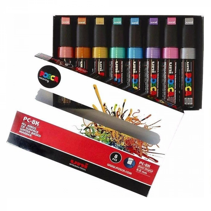 Uni-Ball Posca 8.0 Su Bazlı Poster Markörü Metalik Renk 7+1 PC-8K 8P