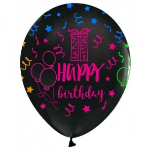 Balonevi Çepeçevre Floresan Happy Birthday Siyah Balon 100 Lü