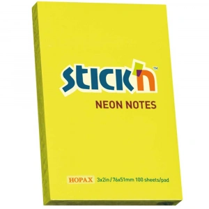 Hopax Stickn Yapışkanlı Not Kağıdı 100 YP 76x51 Fosforlu Sarı 21132