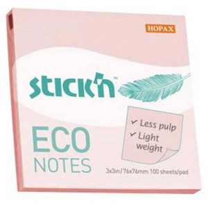 Hopax Stickn Yapışkanlı Not Kağıdı 100 YP 76x76 Eco Pastel Pembe HE21746