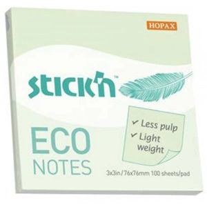 Hopax Stickn Yapışkanlı Not Kağıdı 100 YP 76x76 Eco Pastel Yeşil HE21748