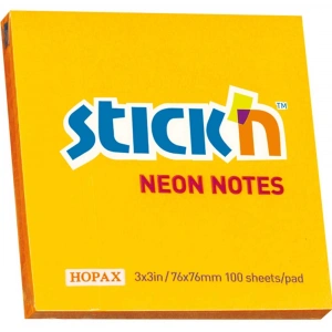 Hopax Stickn Yapışkanlı Not Kağıdı 100 YP 76x76 Fosforlu Turuncu HE21164