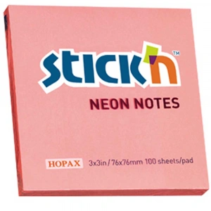 Hopax Stickn Yapışkanlı Not Kağıdı 100 YP 76x76 Neon Pembe HE21166