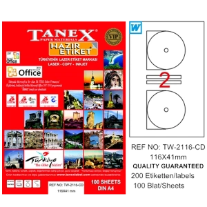 Tanex Cd Etiketi Laser-Copy-Inkjet 100 YP 116x41 MM TW-2116
