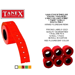 Tanex Fiyat Etiketi Çizgili 12x21 Fosforlu Kırmızı